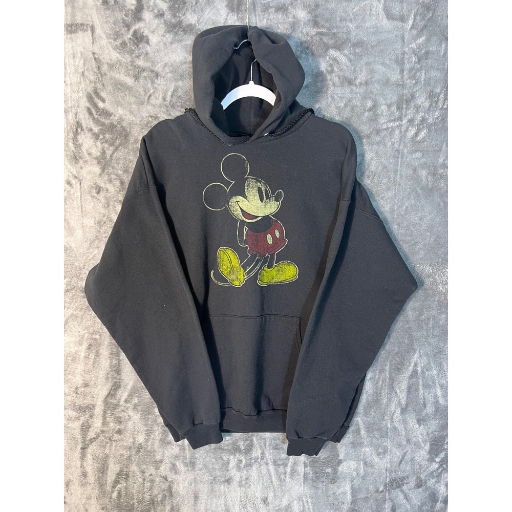Disney Parks Mickey Mouse Black Graphic Hoodie Hanes XL Pullover Sweatshirt
